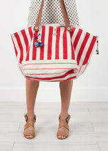 Load image into Gallery viewer, Woven Oversized Tote in Red Stripe